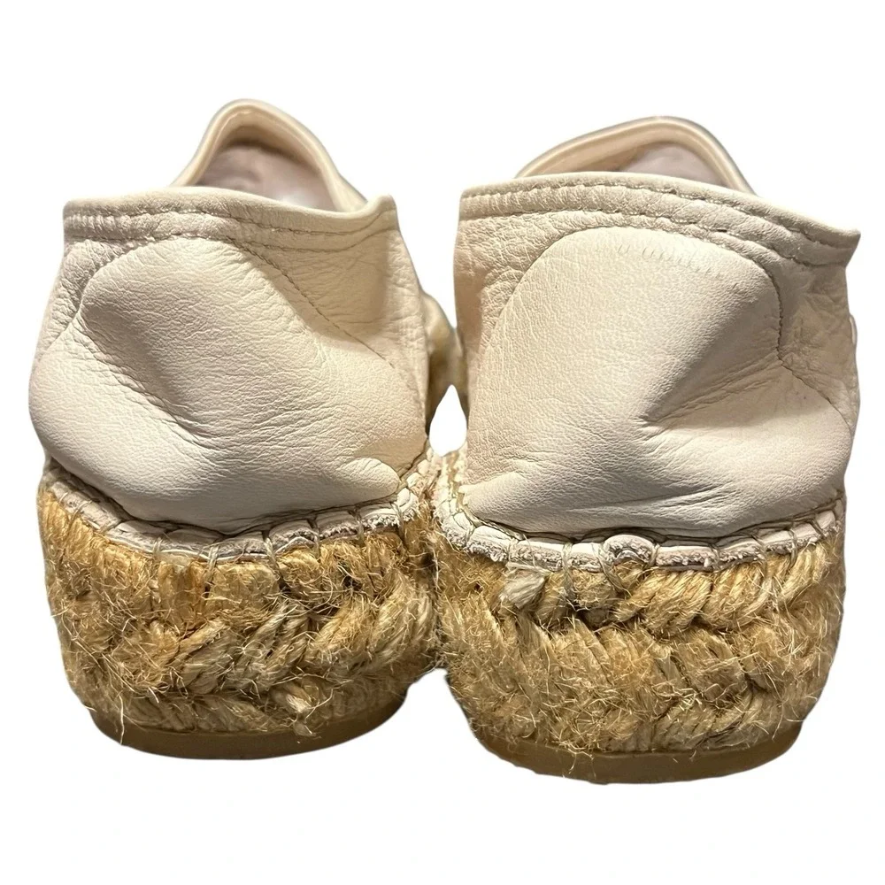 Macarena Leather Espadrille Platform Flats‎ 39 US 9 Ivory Black Comfort Classic
